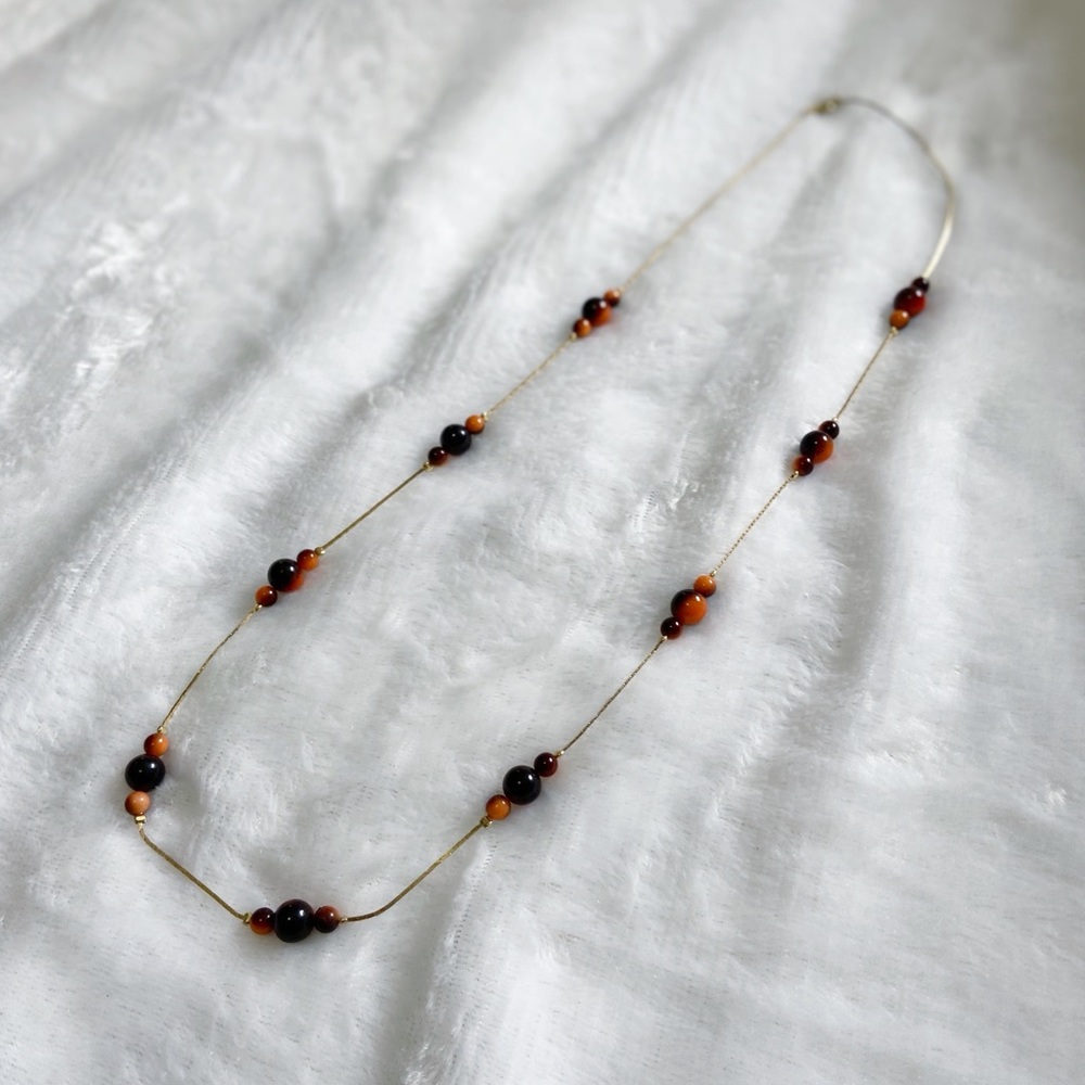 Vintage Long Necklace with Black & Orange Beads